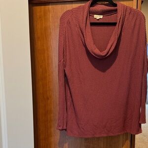 Black Swan Waffle Cowl Neck Sweater - Dusty Rose